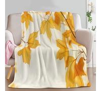 Fleece Blanket Simple Plant Leaves Sherpa Fluffy Flannel Blanket Checkered Blankets Soft Warm Cozy Throw Blankets for Bed Couch Sofa Armchairs Picnic, Orange Color, Super King