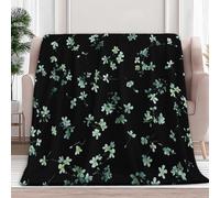 Fleece Blanket Simple Small Flower Pattern Sherpa Fluffy Flannel Blanket Checkered Blankets Soft Warm Cozy Throw Blankets for Bed Couch Sofa Armchairs Picnic, Black, 100 x 130 cm