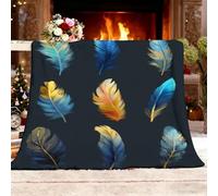 Fleece Blanket Simple Watercolor Feathers Soft Warm Cozy Personalised Gifts Throw Blankets Blue Sherpa Blanket, for Bed, Couch, Sofa, Small Single 100x130cm