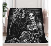Fleece Blanket Skull Death Motorcycle Sherpa Blanket 130x150 cm Black Bed Throws Blankets, Throws for Sofas Fluffy Warm Soft Microfiber Blankets for Bed Settees Armchairs