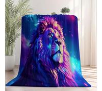 Fleece Blanket Soft Cozy Reversible 39" x 51", 3D Fantasy Lion Illustration Printed Blankets for Kids Boys Adults - Fluffy Warm Sherpa Throw All Season for Bed Couch Sofa Purple