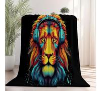 Fleece Blanket Soft Cozy Reversible 39" x 51", Fantasy Digital Lion Headphones Printed Blankets for Kids Boys Adults - Fluffy Warm Sherpa Throw All Season for Bed Couch Sofa Color