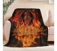 Fleece Blanket Soft Cozy Reversible 39" x 51", Fantasy Retro Flames Dragons Printed Blankets for Kids Boys Adults - Fluffy Warm Sherpa Throw All Season for Bed Couch Sofa Orange Color