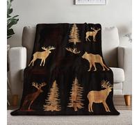 Fleece Blanket Soft Cozy Reversible 39" x 51", Retro Rustic Nature Forest Animal Printed Blankets for Kids Boys Adults - Fluffy Warm Sherpa Throw All Season for Bed Couch Sofa Black