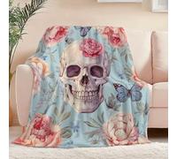 Fleece Blanket Soft Cozy Reversible 39" x 51", Watercolor Retro Skull Peony Butterfly Printed Blankets for Kids Boys Adults - Fluffy Warm Sherpa Throw All Season for Bed Couch Sofa Color