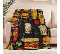 Fleece Blanket Soft Cozy Reversible 50" x 60", Cartoon Retro Graffiti Fast Food Printed Blankets for Kids Boys Adults - Fluffy Warm Sherpa Throw All Season for Bed Couch Sofa Color