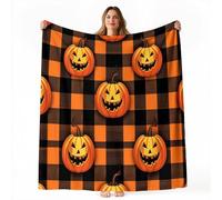 Fleece Blanket Soft Cozy Reversible 50" x 60", Retro Classic Geometric Stripes Pumpkin Printed Blankets for Kids Boys Adults - Fluffy Warm Sherpa Throw All Season for Bed Couch Sofa Orange Color