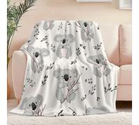 Fleece Blanket Soft Cozy Reversible 50" x 60", Simple Leaves Cute Animals Koalas Printed Blankets for Kids Boys Adults - Fluffy Warm Sherpa Throw All Season for Bed Couch Sofa Grey