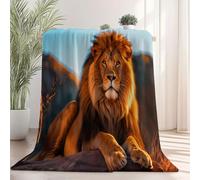 Fleece Blanket Soft Cozy Reversible 59" x 79", Animal Photography Meadow Lion Printed Blankets for Kids Boys Adults - Fluffy Warm Sherpa Throw All Season for Bed Couch Sofa Coffee Brown