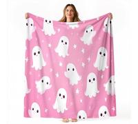 Fleece Blanket Soft Cozy Reversible 59" x 79", Cartoon Simple Cute Ghost Stars Printed Blankets for Kids Boys Adults - Fluffy Warm Sherpa Throw All Season for Bed Couch Sofa Pink