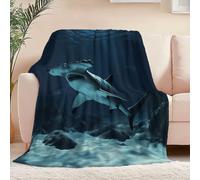 Fleece Blanket Soft Cozy Reversible 59" x 79", Photography Ocean Animals Shark Printed Blankets for Kids Boys Adults - Fluffy Warm Sherpa Throw All Season for Bed Couch Sofa Navy Blue