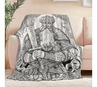 Fleece Blanket Soft Cozy Reversible 87" x 94", Norse Mythology Viking Warrior Printed Blankets for Kids Boys Adults - Fluffy Warm Sherpa Throw All Season for Bed Couch Sofa Grey