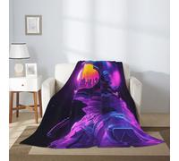 Fleece Blanket, Soft Throw for Home Decorfuturistic Neon Astronaut Profile Art for Visual Enthusiasts Mobile Wallpaper
