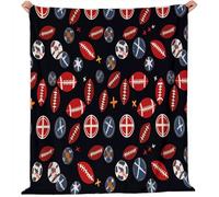 Fleece Blanket Soft Warm Throw Sports Rugby Football Pattern Black - Lightweight Bed Sofa Blanket For Bedroom Living Room Couch Travel Kids Adults - Small Single Size 127 X 152 Cm