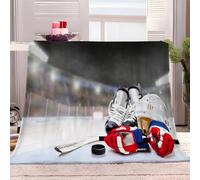 Fleece Blanket Sports Ice Hockey 150x200 cm Throw Blanket for Kids Adult, Fluffy Soft Warm Sherpa Fleece Blankets for Bed Sofa Armchair, Fit All Season