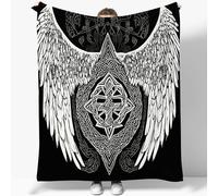 Fleece Blanket Symmetrical Design Viking Wings Soft Cozy Flannel Blanket 180 x 220 cm 3D Printed Plush Throw Blanket for Kids Boys Adults Black Printed Plush Blanket for Crib Bed Couch Chair