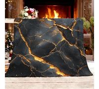 Fleece Blanket Throw Blanket Sherpa Fluffy Flannel Double 150x200cm Marble Cracks Texture Soft Warm Cozy Throw Blankets Bedding Blanket Golden Lines for Bedroom Living Rooms Office
