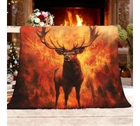 Fleece Blanket Throw Blanket Sherpa Fluffy Flannel King 180x200cm Fantasy jungle Fire Animals Deer Soft Warm Cozy Throw Blankets Bedding Blanket Orange-Red for Bedroom Living Rooms Office