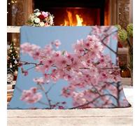 Fleece Blanket Throw Blanket Sherpa Fluffy Flannel King 180x200cm Romantic Cherry Blossoms In Full Bloom Soft Warm Cozy Throw Blankets Bedding Blanket Blue for Bedroom Living Rooms Office