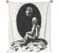 Fleece Blanket Throw Blanket Super King Size 87" X 95" Technology Style Astronaut Moon Black White Sherpa Fluffy Flannel Blankets Soft Warm Cozy Throw Blankets For Bed Couch Sofa Armchairs Picnic