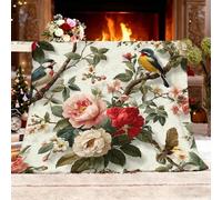 Fleece Blanket Throw -Versatile Soft Décor Blanket Fluffy Throws 3d Plants Florals Birds Sherpa Warm Sofa Bed Blanket 180x200cm White Cozy Flannel Blankets for Travel, All Seasons