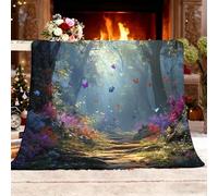 Fleece Blanket Throw -Versatile Soft Décor Blanket Fluffy Throws Fairy Tales Jungles Butterflies Sherpa Warm Sofa Bed Blanket 150x200cm Green Cozy Flannel Blankets for Travel, All Seasons