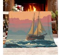 Fleece Blanket Throw -Versatile Soft Décor Blanket Fluffy Throws Retro Nautical Theme Sherpa Warm Sofa Bed Blanket 150x200cm Green Cozy Flannel Blankets for Travel, All Seasons