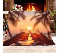 Fleece Blanket Throw -Versatile Soft Décor Blanket Fluffy Throws Romance The Seaside Lovers Sherpa Warm Sofa Bed Blanket 150x200cm Orange Color Cozy Flannel Blankets for Travel, All Seasons