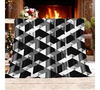 Fleece Blanket Throw -Versatile Soft Décor Blanket Fluffy Throws Visual Illusions Geometric Shapes Sherpa Warm Sofa Bed Blanket 140x180cm Black and white Cozy Flannel Blankets for Travel, All Seasons