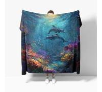 Fleece Blanket Throws Baby size 70x100cm Fluffy & Warm Blanket for Bed, Versatile Soft Fantasy Underwater World Flannel Blankets for Sofa Couch Colorful Lightweight Cozy Throws for Travel