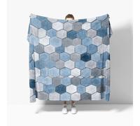 Fleece Blanket Throws Baby size 70x100cm Fluffy & Warm Blanket for Bed, Versatile Soft Geometric Honeycomb Art Flannel Blankets for Sofa Couch Light Blue Lightweight Cozy Throws for Travel