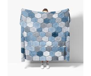 Fleece Blanket Throws Baby size 70x100cm Fluffy & Warm Blanket for Bed, Versatile Soft Geometric Honeycomb Art Flannel Blankets for Sofa Couch Light Blue Lightweight Cozy Throws for Travel