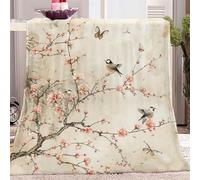 Fleece Blanket Throws Baby size 70x100cm Fluffy & Warm Blanket for Bed, Versatile Soft Pink Magnolia Floral Bird Flannel Blanket for Sofa Couch Multicolor Lightweight Cozy Throws for Travel