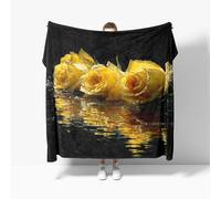 Fleece Blanket Throws Baby size 70x100cm Fluffy & Warm Blanket for Bed, Versatile Soft Plant Yellow Rose Flannel Blankets for Sofa Couch Black Lightweight Cozy Throws for Travel