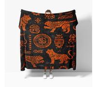 Fleece Blanket Throws Baby size 70x100cm Fluffy & Warm Blanket for Bed, Versatile Soft Retro Animal Totems Flannel Blankets for Sofa Couch Black Lightweight Cozy Throws for Travel