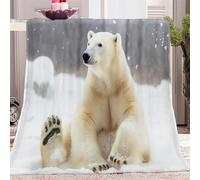 Fleece Blanket Throws Double 150x200cm Fluffy & Warm Blanket for Bed, Versatile Soft Animal Polar Bear Snow Flannel Blanket for Sofa Couch White Lightweight Cozy Throws for Travel