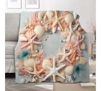 Fleece Blanket Throws Double 150x200cm Fluffy & Warm Blanket for Bed, Versatile Soft Marine Elements: Seashells And Starfish Flannel Blankets for Sofa Couch Pink Lightweight Cozy Throws for Travel