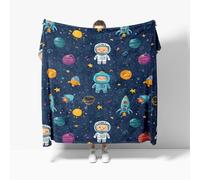 Fleece Blanket Throws king Size 180x200cm Fluffy & Warm Blanket for Bed, Versatile Soft Cartoon Astronaut Rocket Flannel Blankets for Sofa Couch Dark Blue Lightweight Cozy Throws for Travel