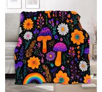 Fleece Blanket Throws king Size 180x200cm Fluffy & Warm Blanket for Bed, Versatile Soft Painted Mushroom Florals Flannel Blankets for Sofa Couch Colorful Lightweight Cozy Throws for Travel