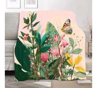 Fleece Blanket Throws king Size 180x200cm Fluffy & Warm Blanket for Bed, Versatile Soft Plants, Florals, Butterflies Flannel Blankets for Sofa Couch Pink Lightweight Cozy Throws for Travel
