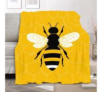 Fleece Blanket Throws Single 130x150cm Fluffy & Warm Blanket for Bed, Versatile Soft Geometric Honeycomb Bees Flannel Blankets for Sofa Couch Yellow Lightweight Cozy Throws for Travel