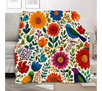 Fleece Blanket Throws Single 130x150cm Fluffy & Warm Blanket for Bed, Versatile Soft Painted Florals, Plants And Birds Flannel Blankets for Sofa Couch Colorful Lightweight Cozy Throws for Travel