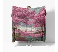 Fleece Blanket Throws Single 130x150cm Fluffy & Warm Blanket for Bed, Versatile Soft Romantic Spring Pattern Flannel Blankets for Sofa Couch Pink Cherry Blossoms Lightweight Cozy Throws for Travel