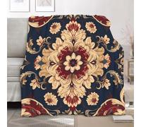 Fleece Blanket Throws Single 130x150cm Fluffy & Warm Blanket for Bed, Versatile Soft Traditional European Florals Flannel Blankets for Sofa Couch Multicolored Lightweight Cozy Throws for Travel
