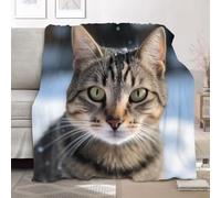 Fleece Blanket Throws Small Single 100x130cm Fluffy & Warm Blanket for Bed, Versatile Soft 3d Tabby Cat Pattern Flannel Blankets for Sofa Couch Brown Lightweight Cozy Throws for Travel