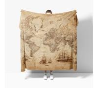 Fleece Blanket Throws Small Single 100x130cm Fluffy & Warm Blanket for Bed, Versatile Soft Ancient Nautical Charts Flannel Blankets for Sofa Couch Retro Style Lightweight Cozy Throws for Travel