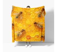 Fleece Blanket Throws Small Single 100x130cm Fluffy & Warm Blanket for Bed, Versatile Soft Bee Geometric Hive Flannel Blankets for Sofa Couch Yellow Lightweight Cozy Throws for Travel