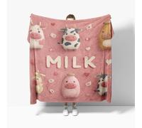 Fleece Blanket Throws Small Single 100x130cm Fluffy & Warm Blanket for Bed, Versatile Soft Cute Cow Print Flannel Blankets for Sofa Couch Pink Lightweight Cozy Throws for Travel
