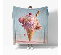 Fleece Blanket Throws Small Single 100x130cm Fluffy & Warm Blanket for Bed, Versatile Soft Dream Ice Cream Flannel Blankets for Sofa Couch Colorful Lightweight Cozy Throws for Travel