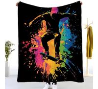 Fleece Blanket Throws Small Single 100x130cm Fluffy & Warm Blanket for Bed, Versatile Soft Skateboard Sports Colorful Graffiti Flannel Blanket for Sofa Couch Black Lightweight Cozy Throws for Travel
